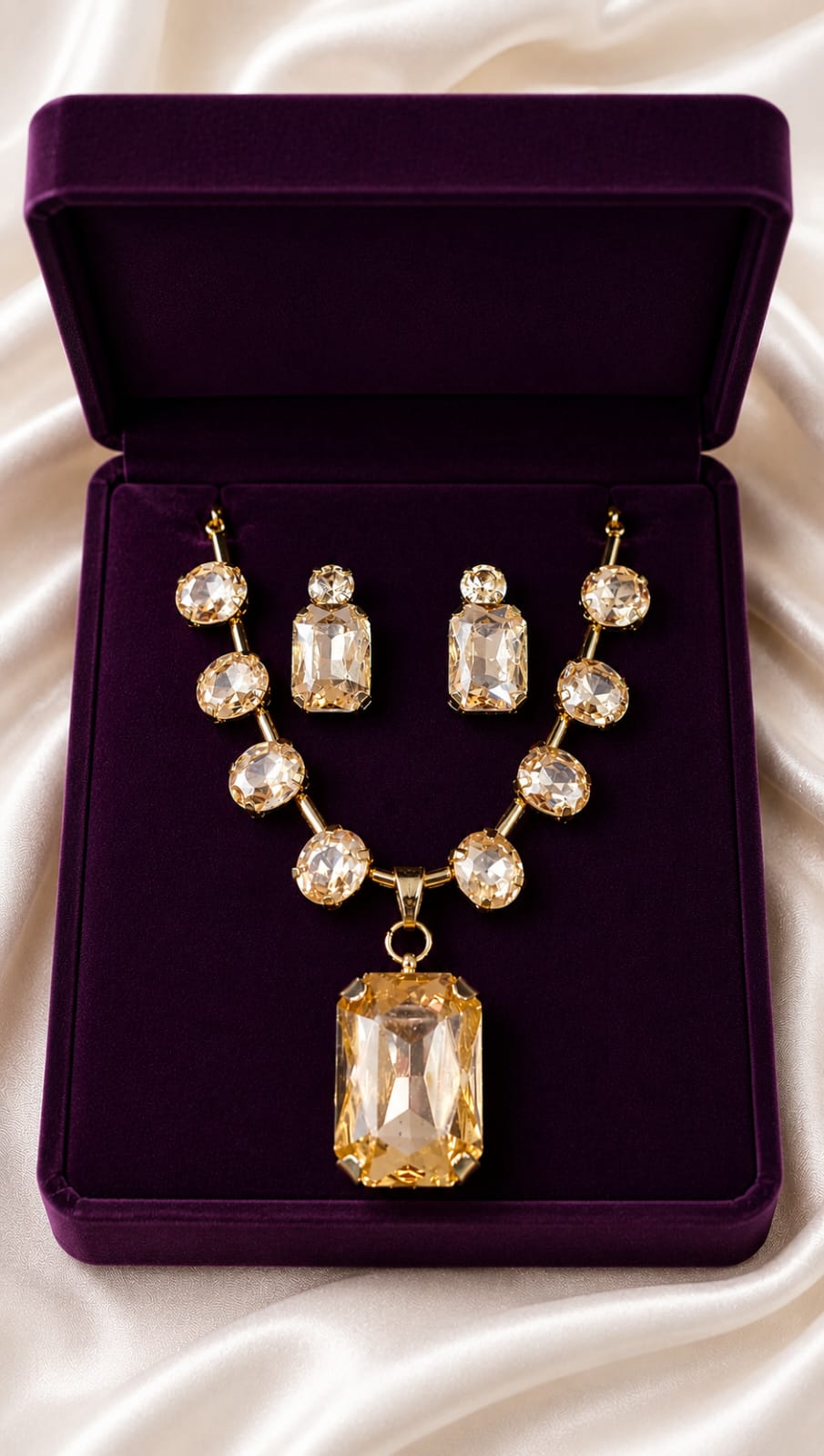 Emerald-green crystal drop earrings with octagon studs and gold-tone faceted teardrop