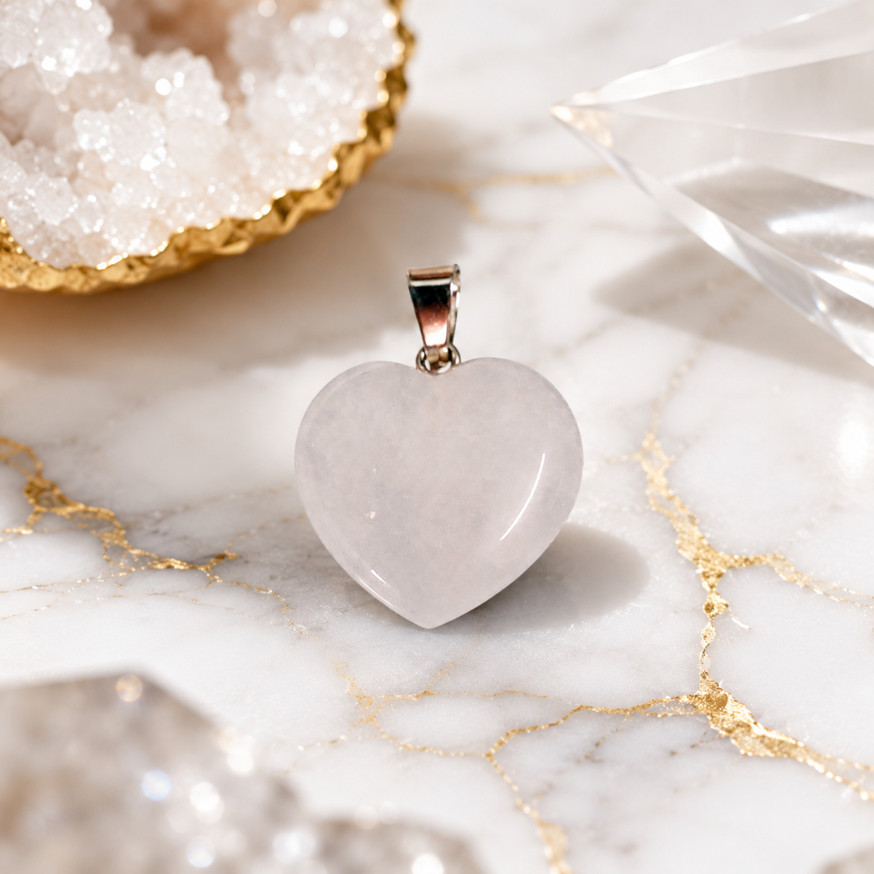 Rose Quartz Heart Crystal Pendant – Love, Compassion & Emotional Healing