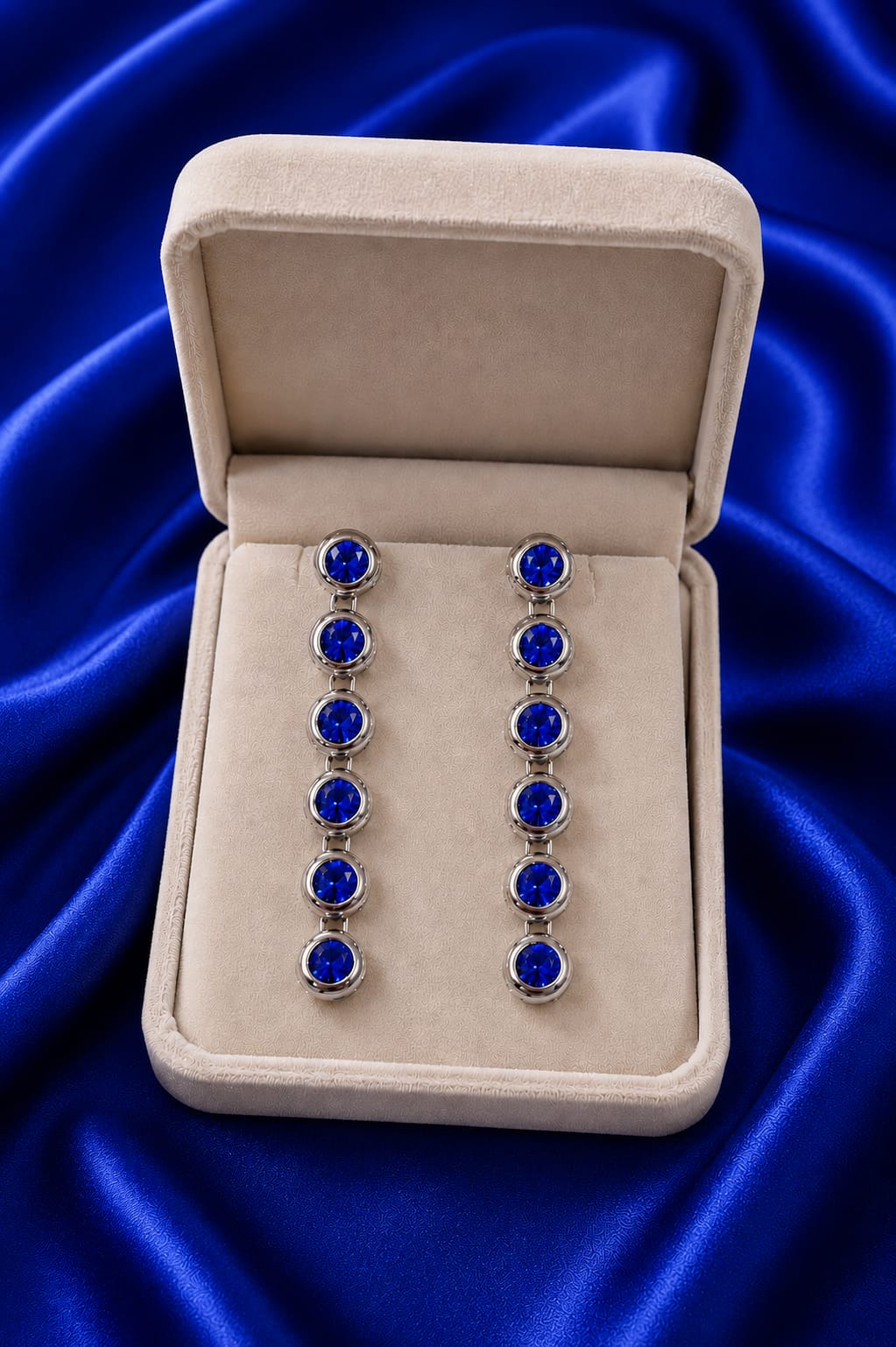 Sapphire Glow Crystal Drop Earrings (Anti-Tarnish Luxury Statement Earrings)