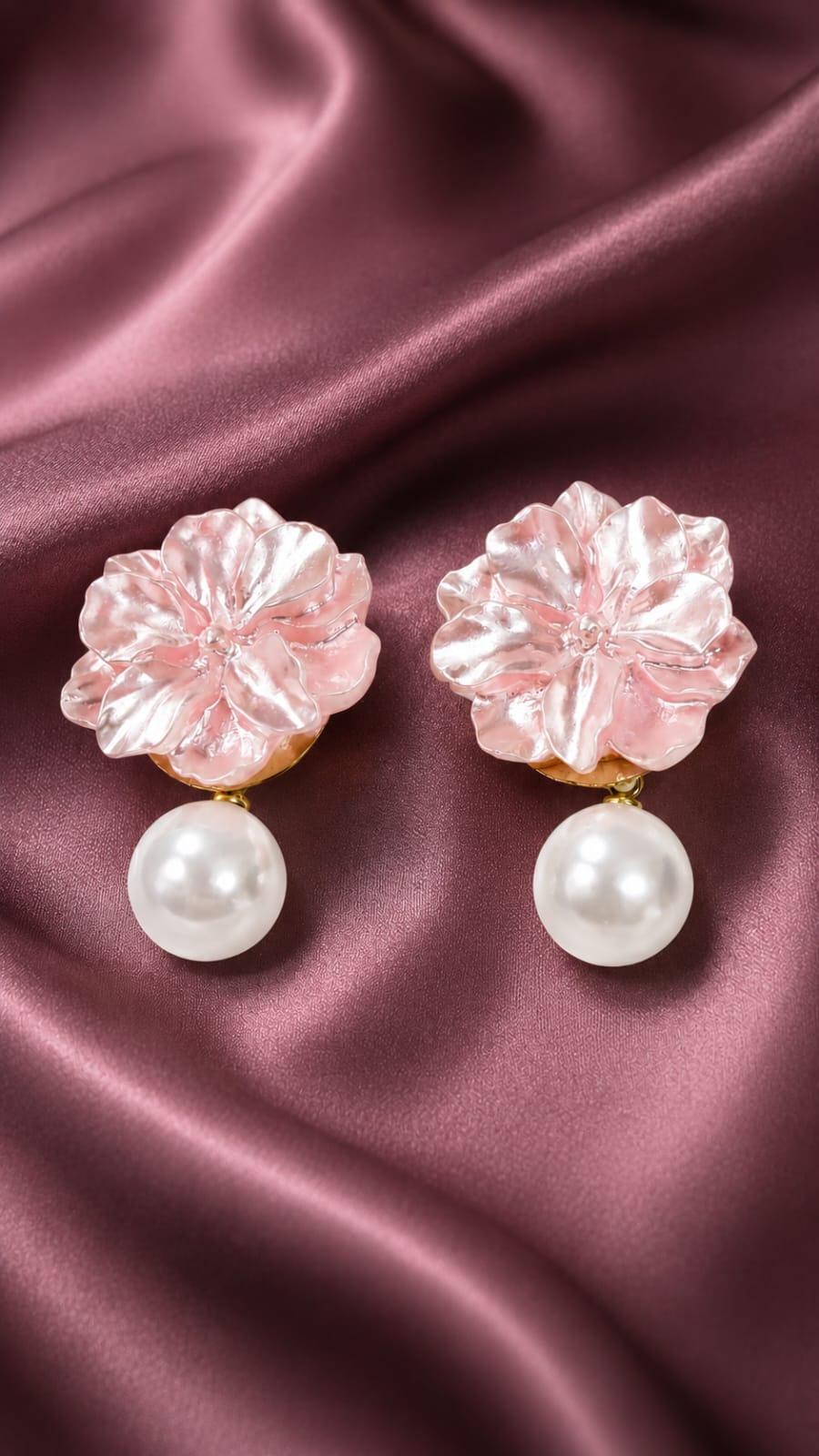 Blush Bloom Pearl Earrings (Anti-Tarnish Floral Statement Earrings)