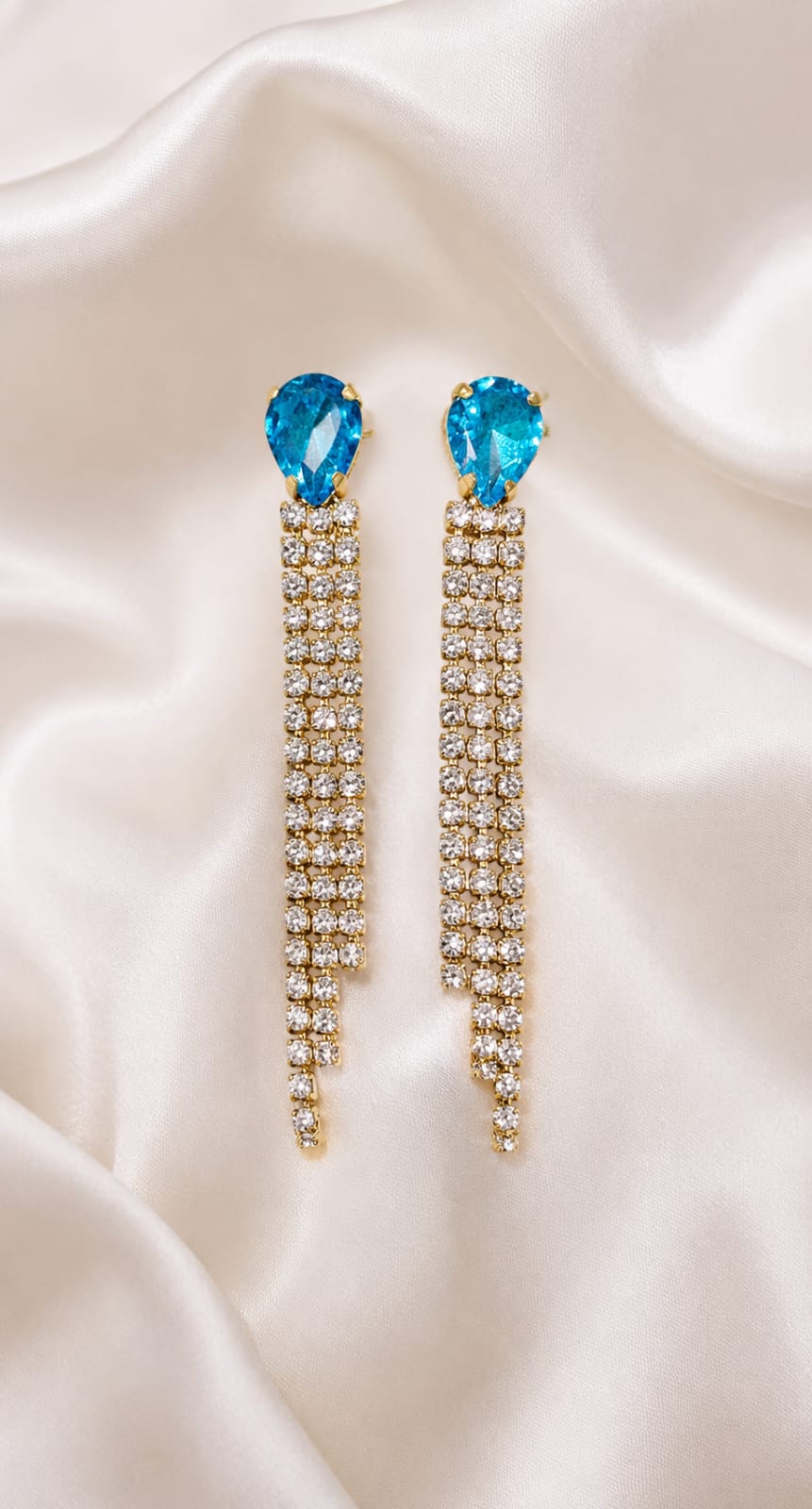 Ocean Sparkle Crystal Tassel Earrings (Anti-Tarnish Luxury Statement Earrings)