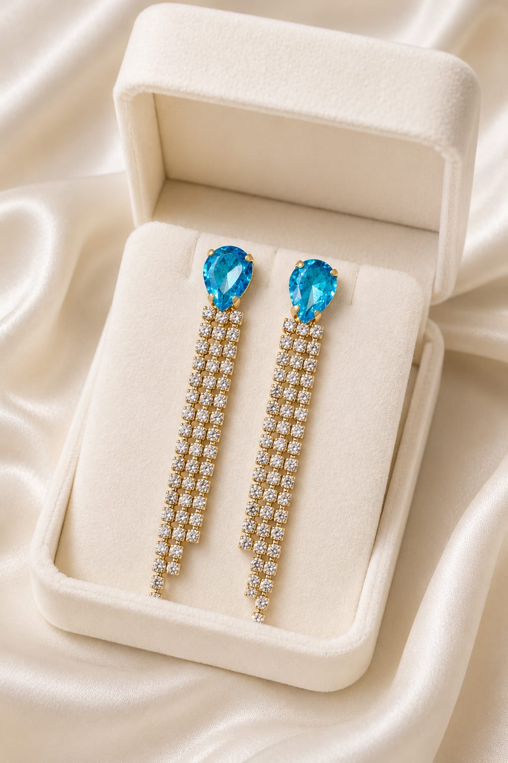 Ocean Sparkle Crystal Tassel Earrings (Anti-Tarnish Luxury Statement Earrings)