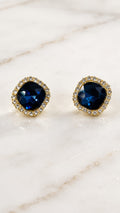 Midnight Sapphire Halo Stud Earrings (Anti-Tarnish Luxury Crystal Studs)