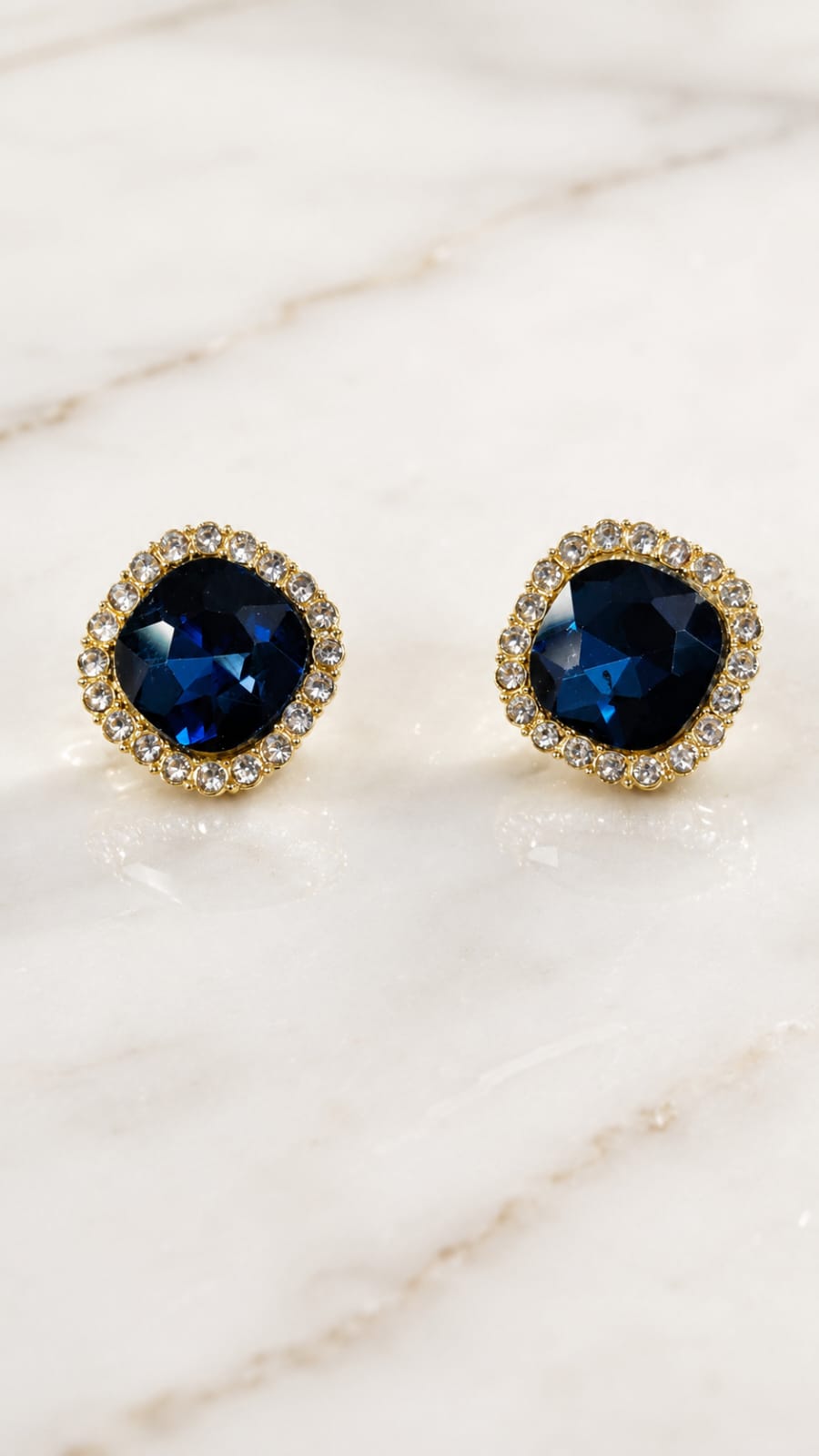 Midnight Sapphire Halo Stud Earrings (Anti-Tarnish Luxury Crystal Studs)