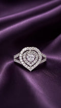 Silver-tone heart halo ring with clear-stone double heart center