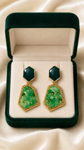 Emerald Mosaic Statement Earrings (Anti-Tarnish Green Crystal Drop Earrings)