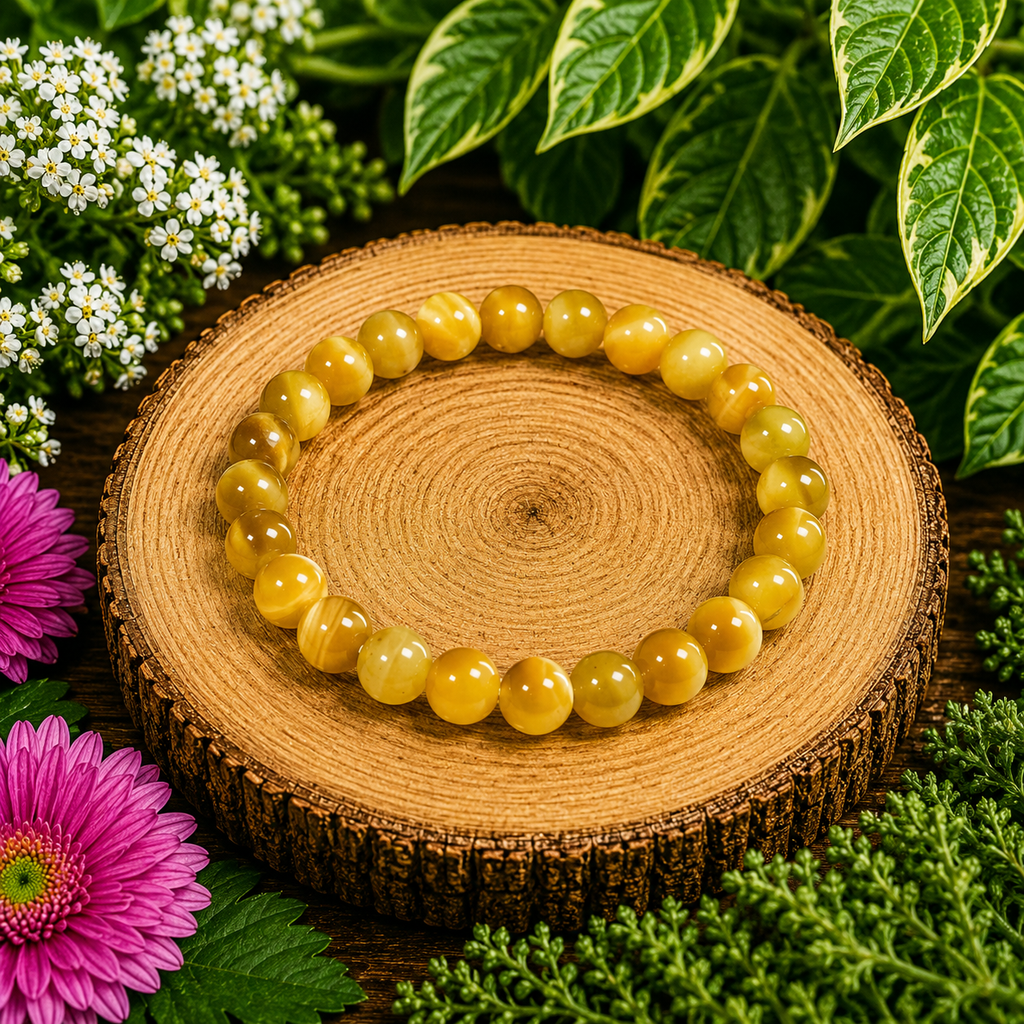 Gelbes Cat’s-Eye-Kristallarmband mit runden Perlen