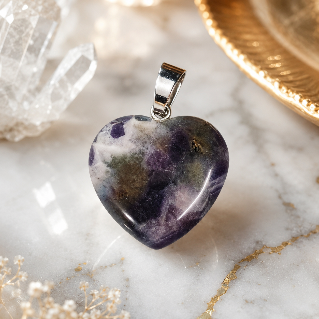 Rainbow Fluorite Heart Crystal Pendant – Clarity, Focus & Spiritual Protection