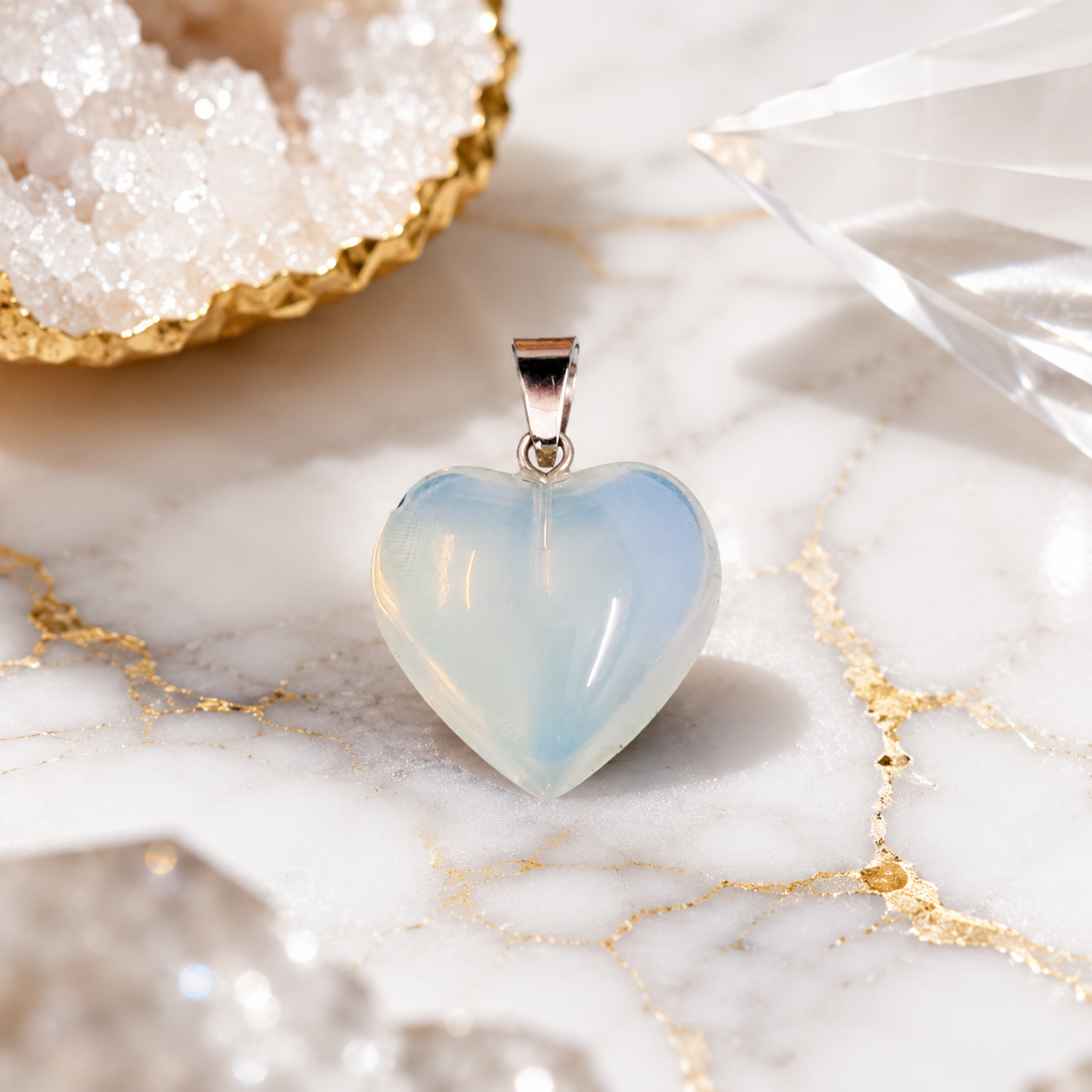 Opalite Heart Crystal Pendant – Serenity, Communication & New Beginnings