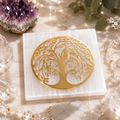 Selenite Charging Plate – Tree of Life (Gold Finish)