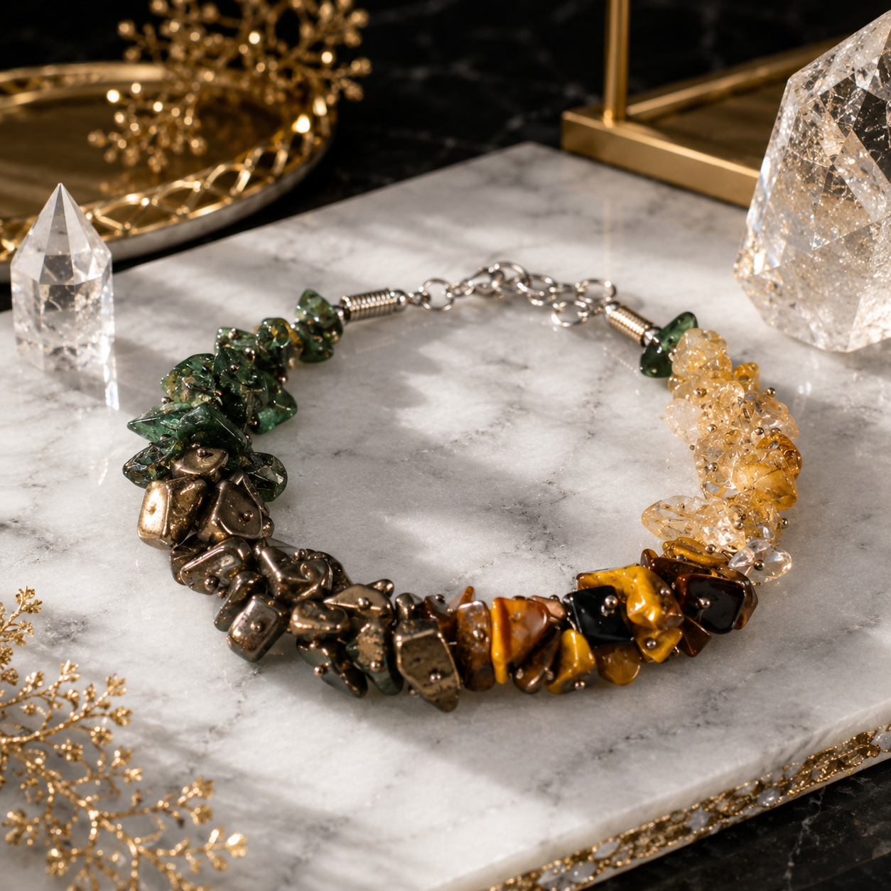 Wealth & Success Crystal Bracelet | Pyrite, Citrine, Tiger's Eye & Green Aventurine | Natural Healing Crystals