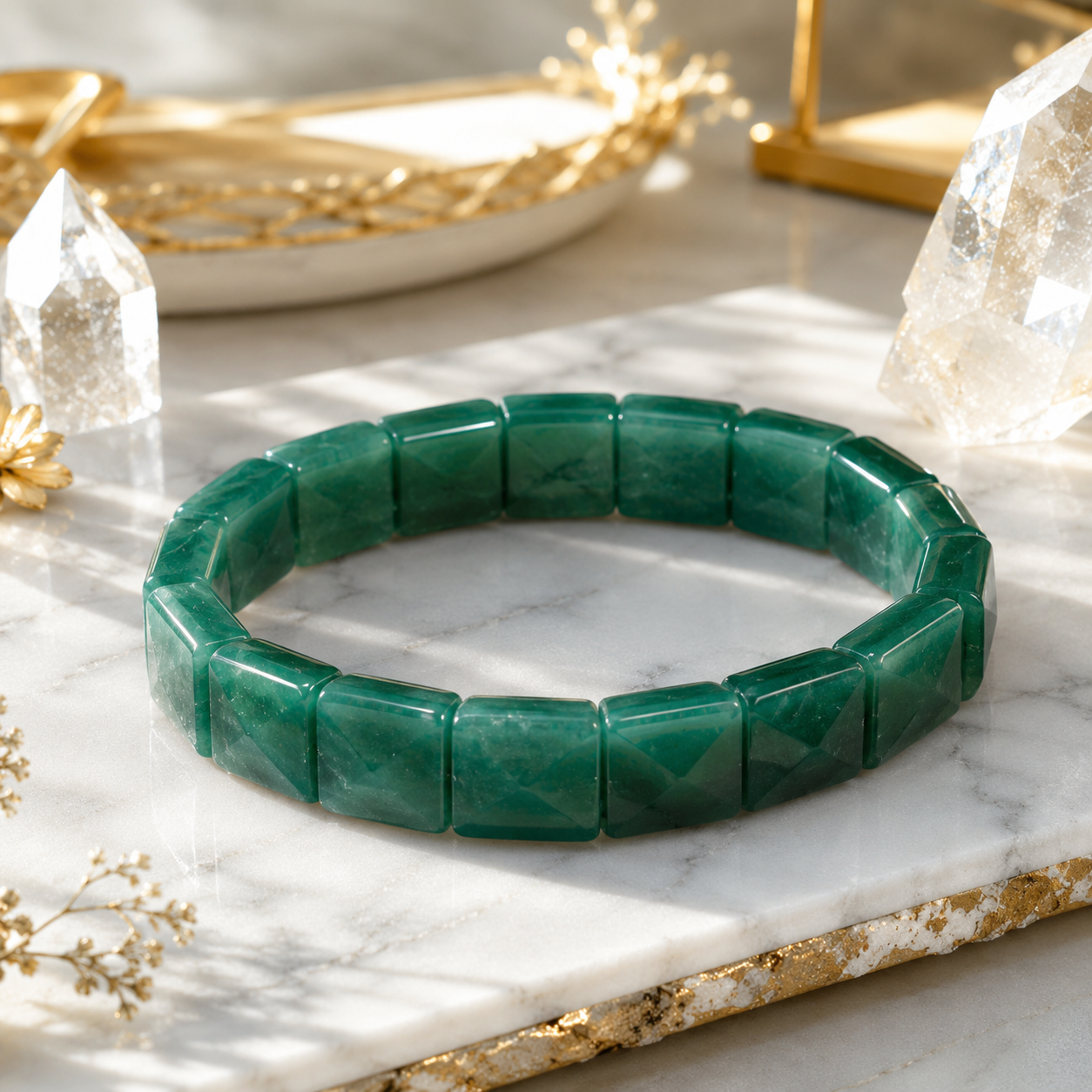 Green Aventurine Crystal Bracelet | Stone of Luck, Prosperity & Opportunity | Natural Rectangle Bead Bracelet