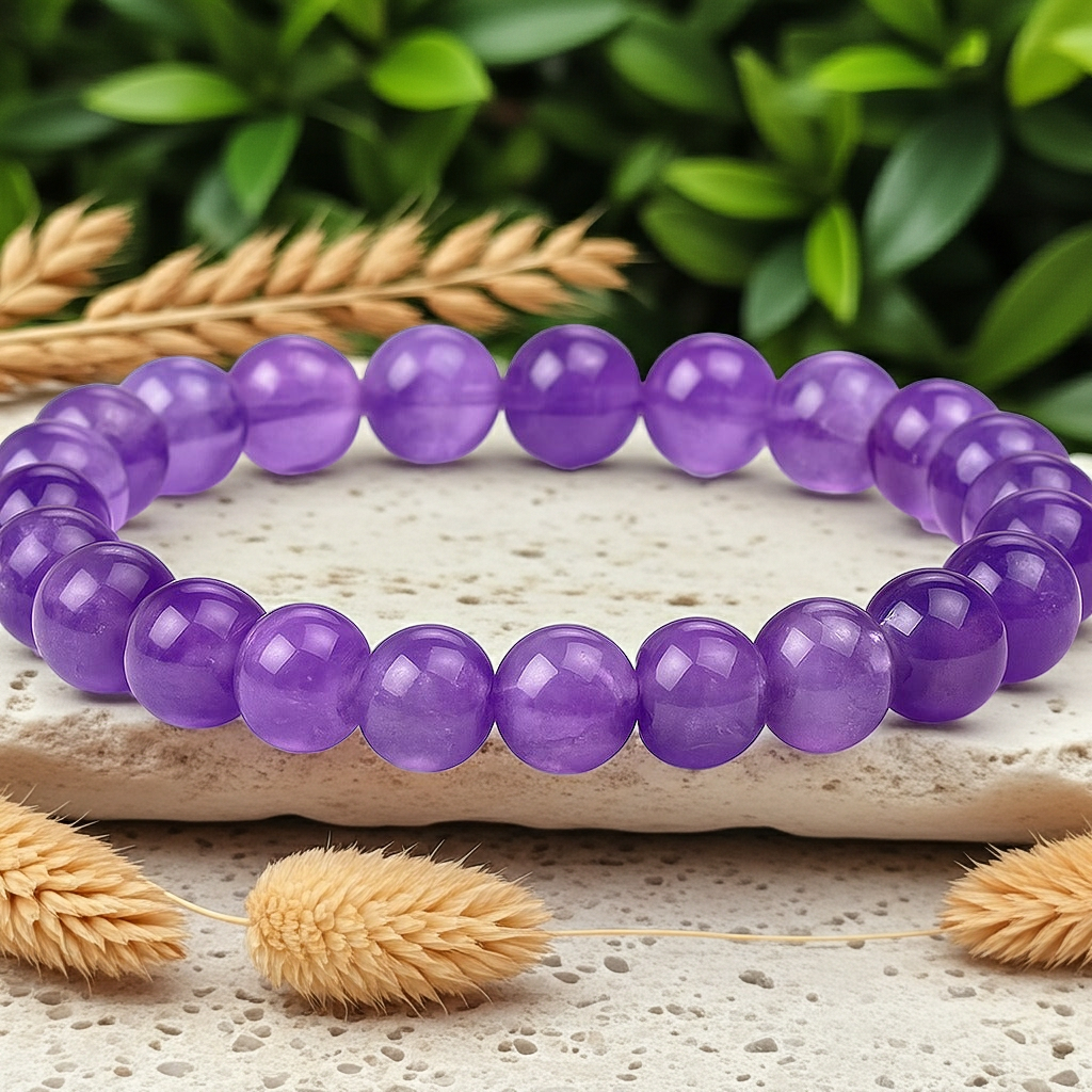 Amethyst-Kristallperlenarmband, violette runde Perlen