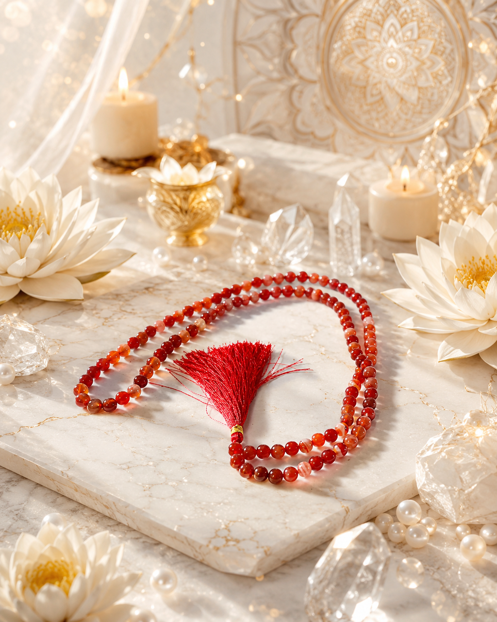 Carnelian Crystal Mala (Stone of Motivation & Vitality)