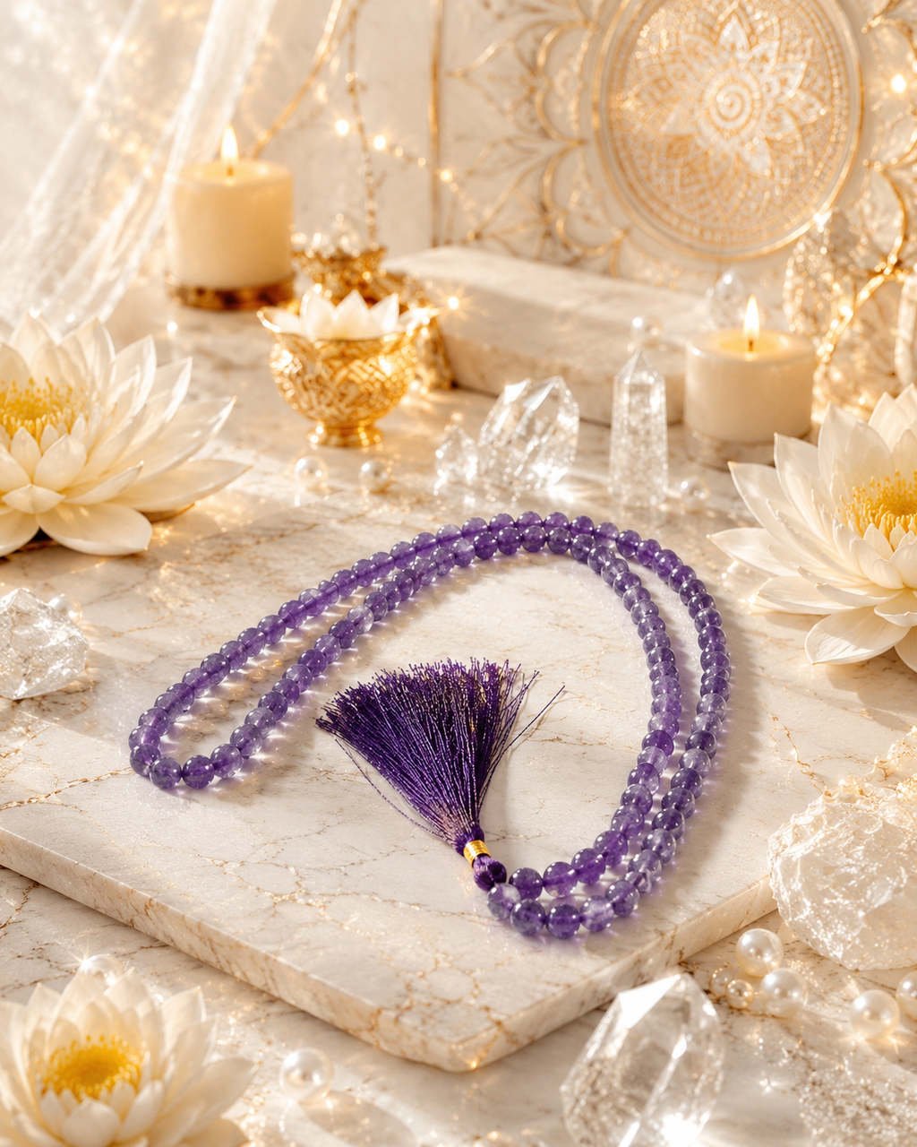 Amethyst Crystal Mala (Stone of Peace & Spiritual Wisdom)