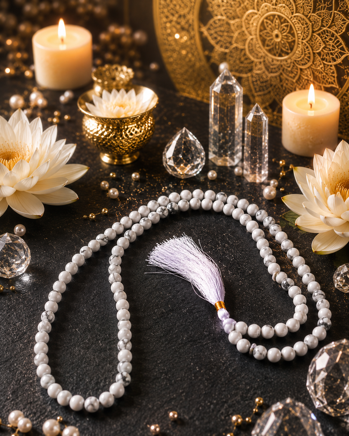 Howlite Crystal Mala (Stone of Calmness & Wisdom)