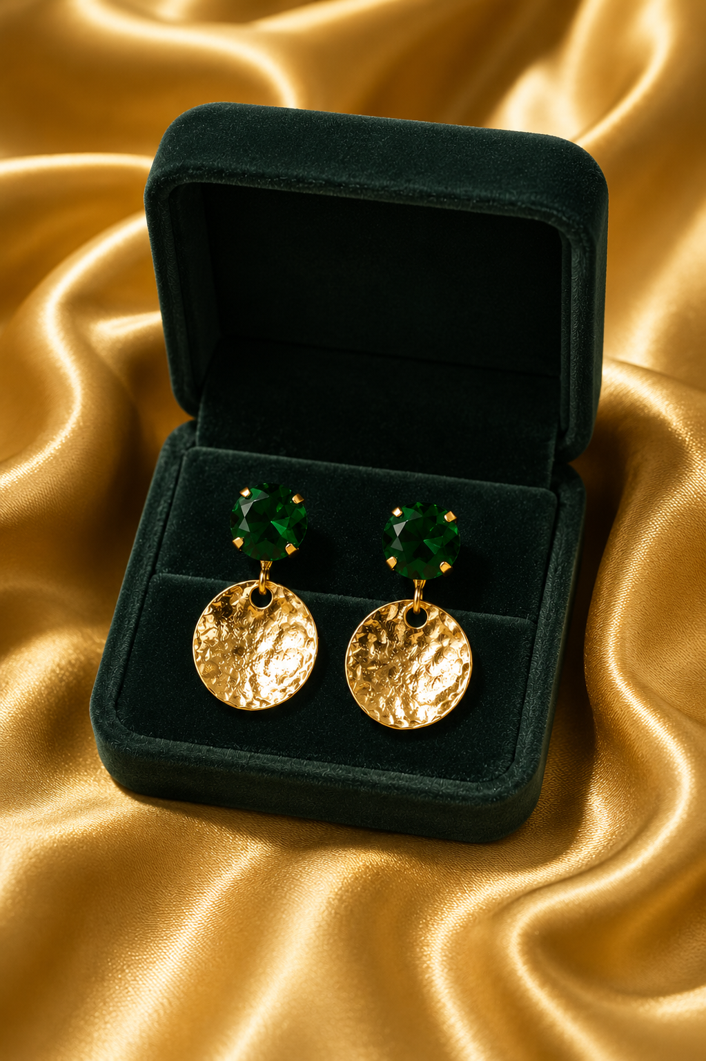 Emerald Aura Hammered Disc Earrings (Anti-Tarnish Statement Earrings)