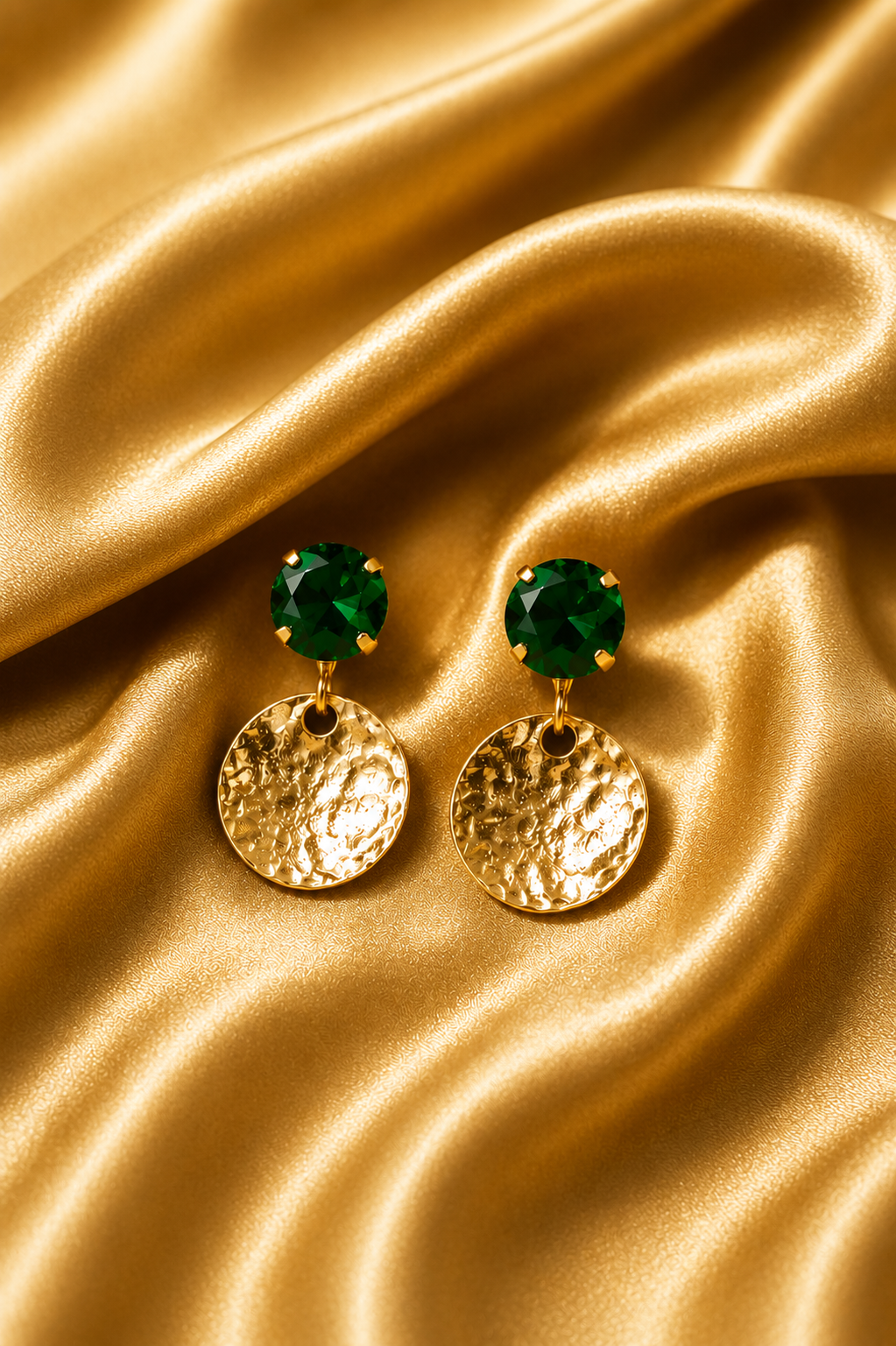 Emerald Aura Hammered Disc Earrings (Anti-Tarnish Statement Earrings)