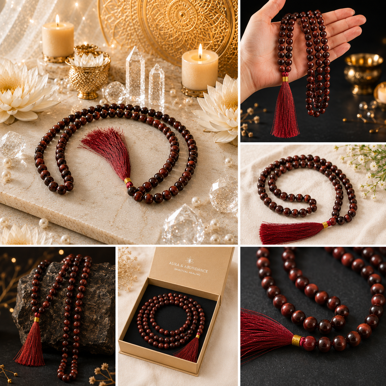 Red Tiger Eye Crystal Mala (Stone of Courage & Confidence)