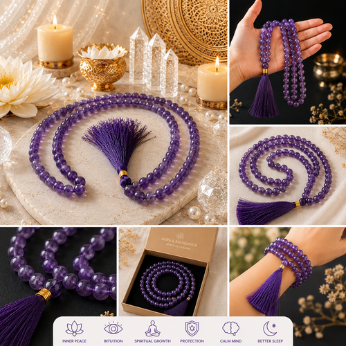 Amethyst Crystal Mala (Stone of Peace & Spiritual Wisdom)