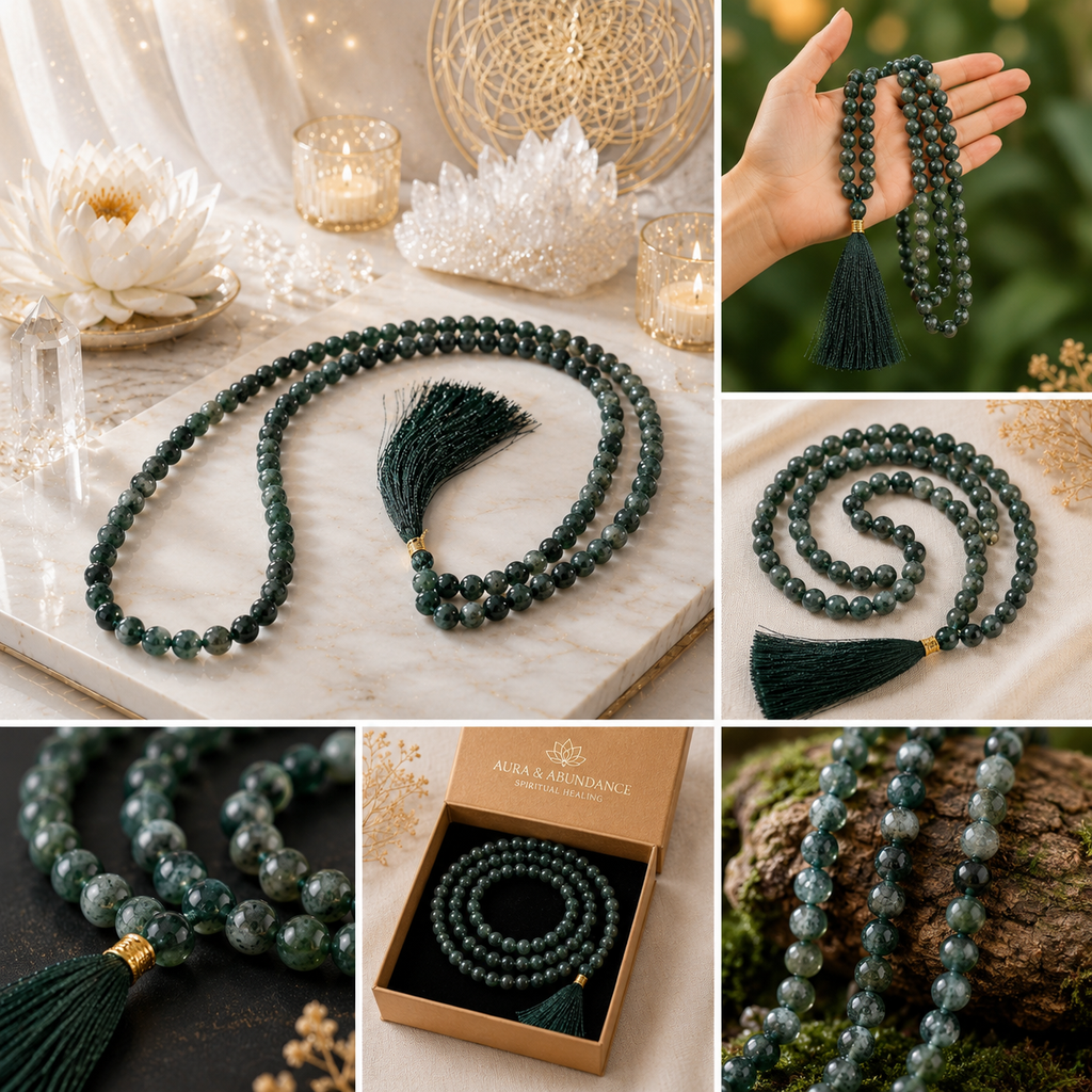 Moss Agate Crystal Mala (Stone of Growth & New Beginnings)