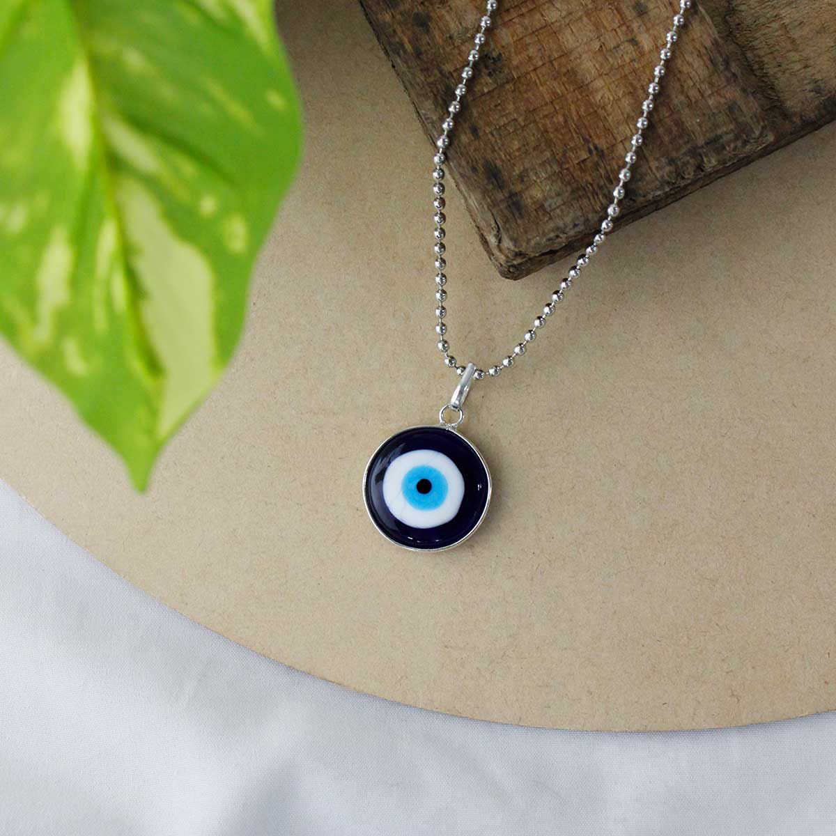 Nazar Pendant with round evil-eye blue bead on silver chain