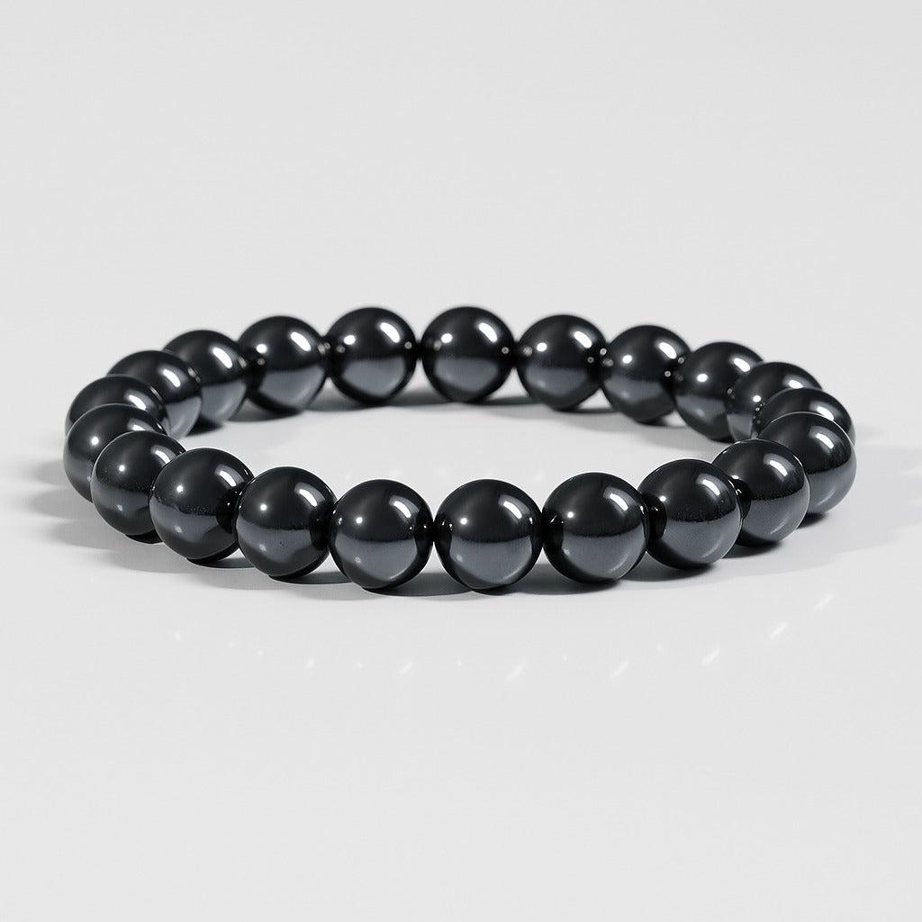Black hematite bead bracelet with glossy round beads