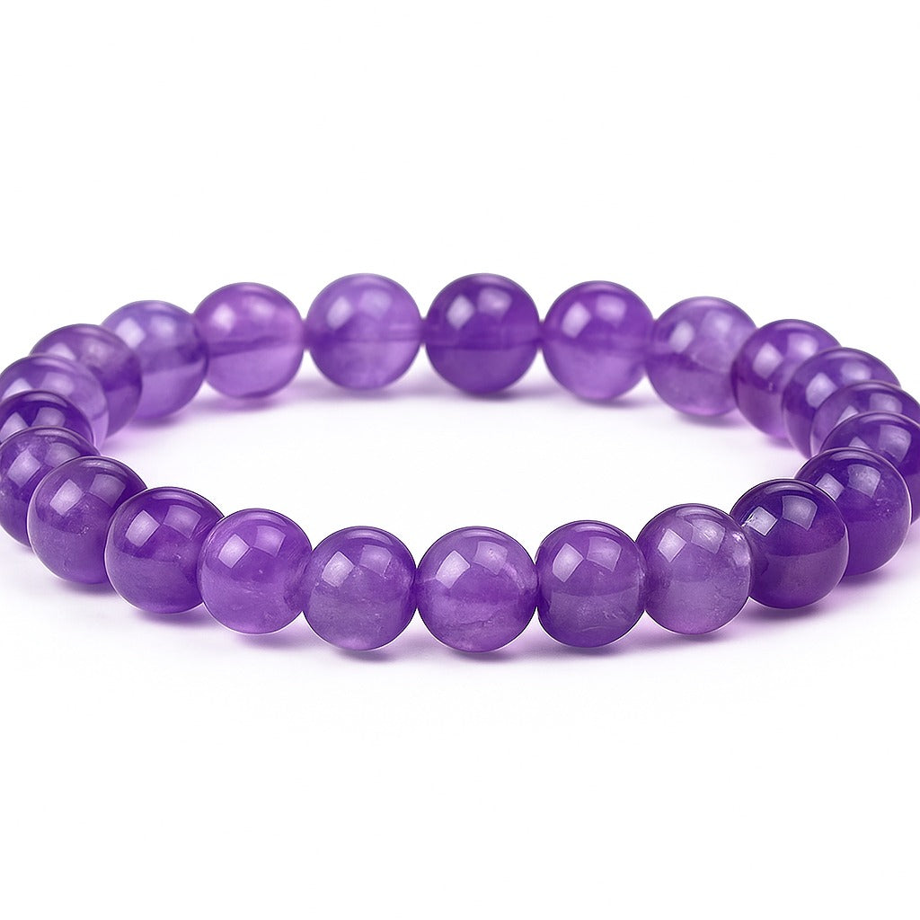 Amethyst-Kristallarmband mit violetten Kugelperlen im Kreis
