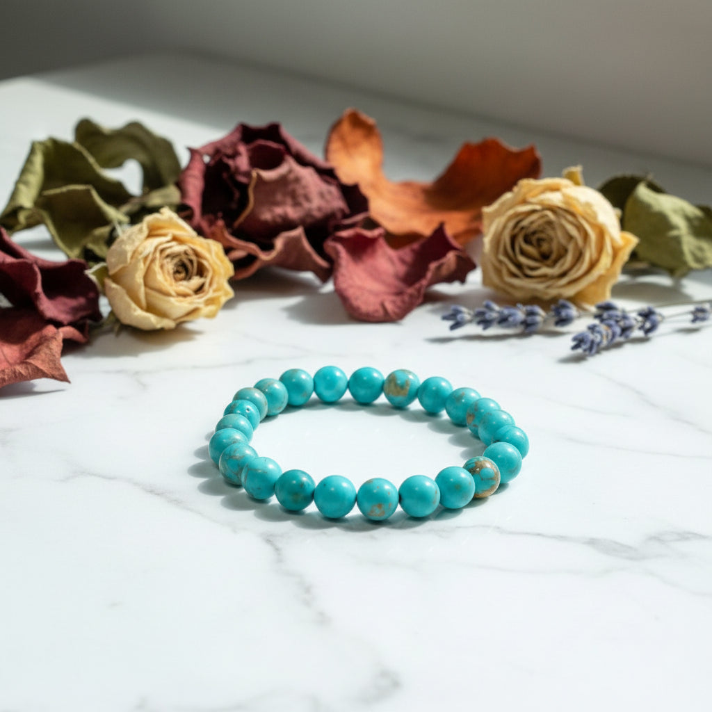Turquoise crystal bead bracelet with round teal stones