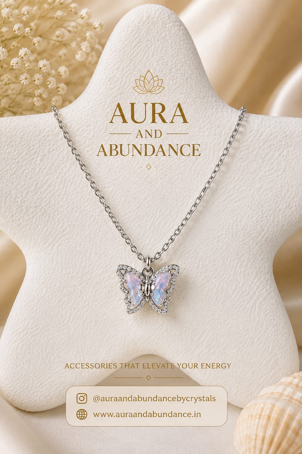 Opal butterfly pendant necklace with silver chain and iridescent butterfly charm