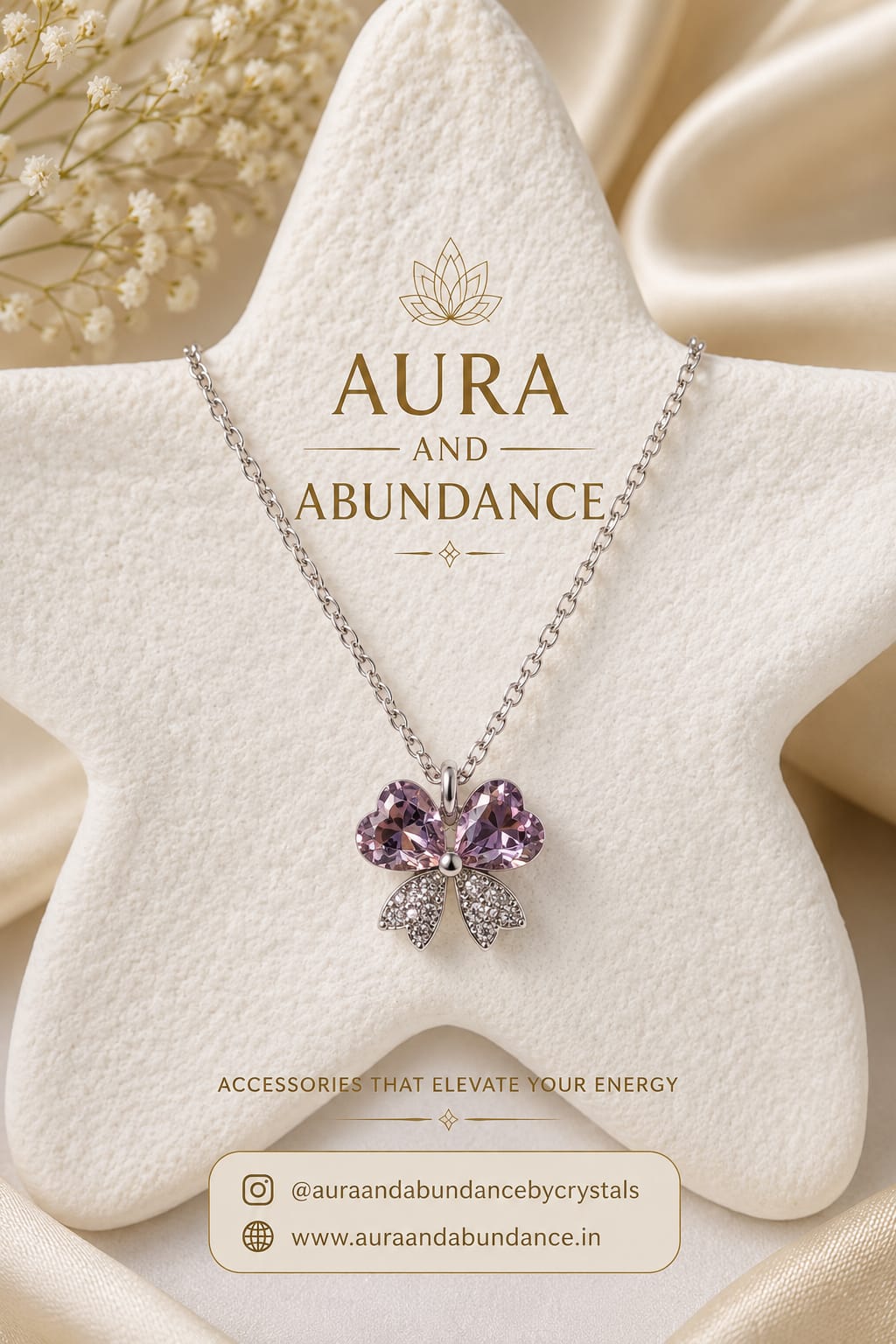 Purple crystal butterfly pendant necklace on silver chain