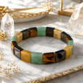 Money - Wealth - Prosperity & Success Crystal Bracelet | Green Aventurine, Tiger's Eye, Black Obsidian & Yellow Aventurine | Natural Healing Bracelet