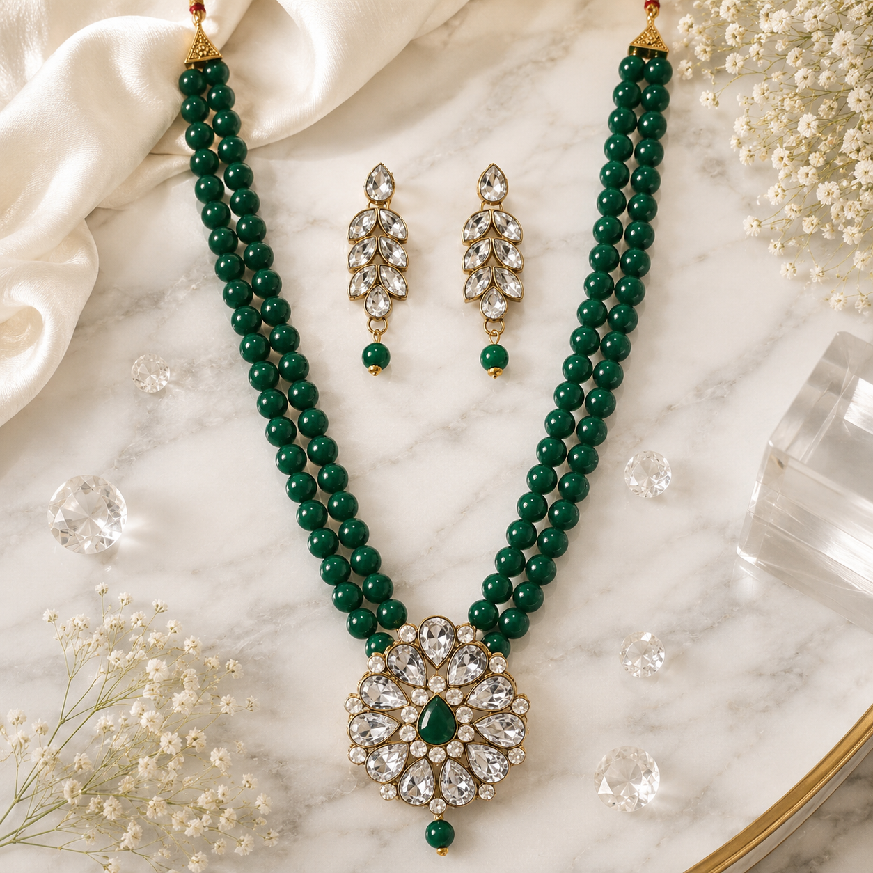 Emerald Grace Anti-Tarnish Necklace Set