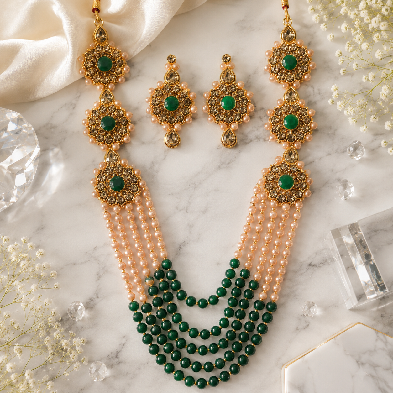 Emerald Cascade Anti-Tarnish Jewelry Set