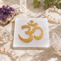 Selenite Charging Plate – Om (ॐ) Gold Finish
