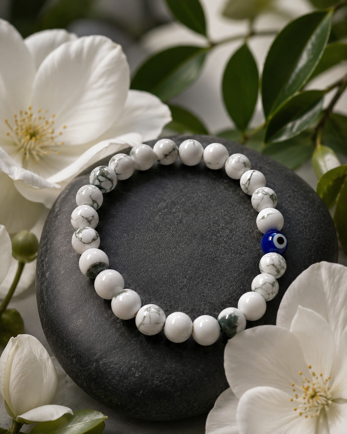 White Howlite Evil Eye Protection Bracelet with Originality Certificate - Unisex