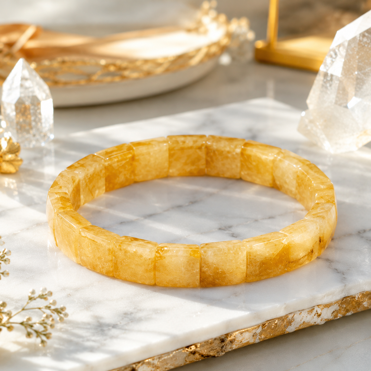 Citrine Crystal Bracelet | Stone of Abundance, Success & Joy | Natural Rectangle Bead Bracelet