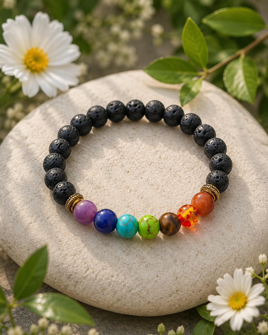 Seven Chakra Crystal Bracelet with Lava Beads with Originality Certificate