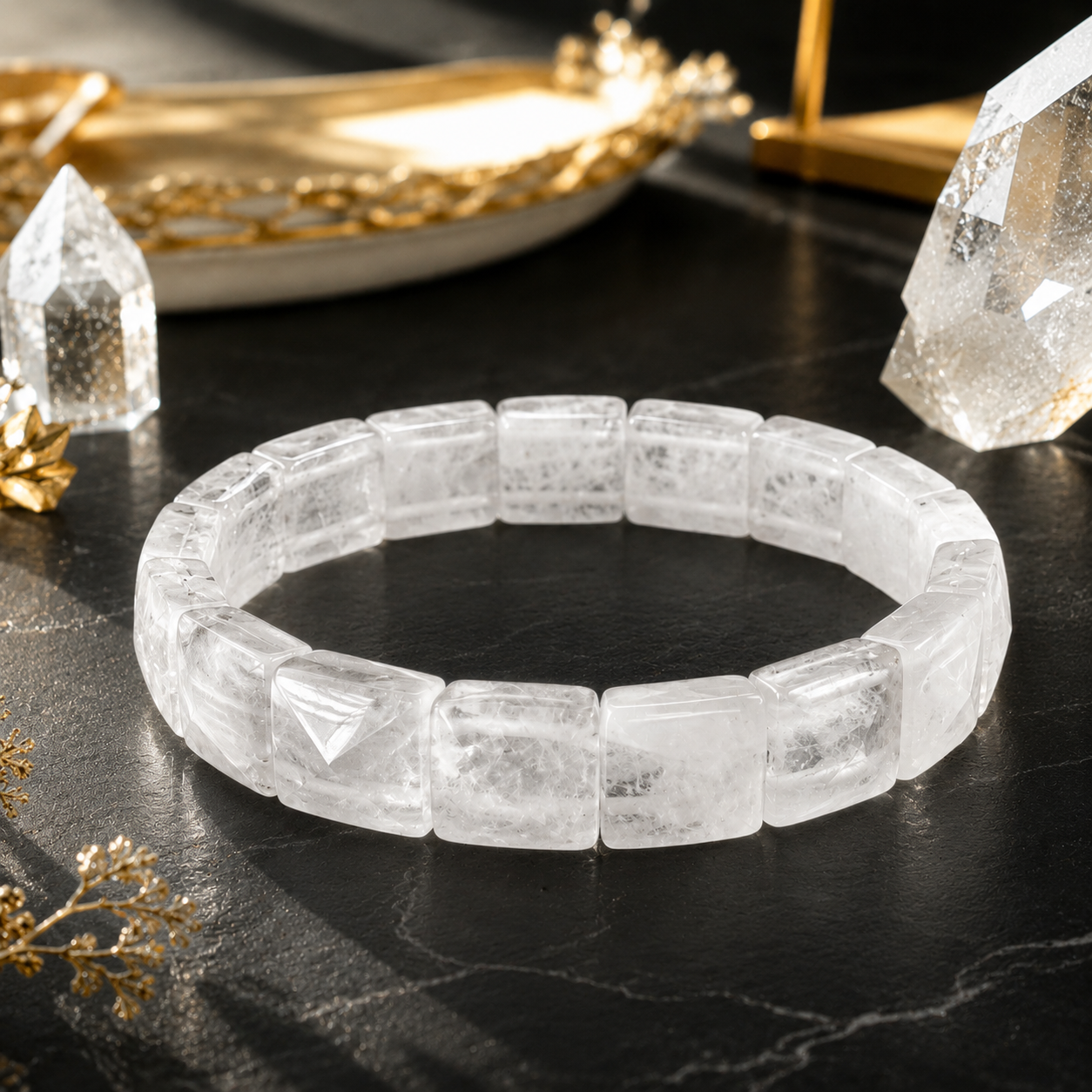 Clear Quartz Crystal Bracelet | Master Healer & Energy Amplifier | Natural Rectangle Bead Bracelet