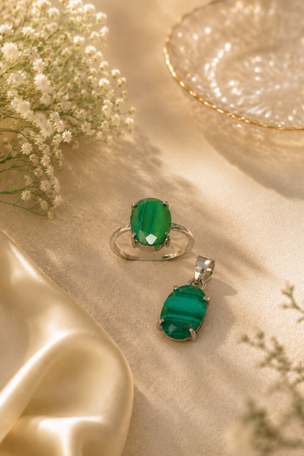 Green Aventurine Crystal Pendant & Adjustable Ring Set